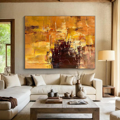 Unique Abstract Art Orange & Brown Textured Abstract, Large Contemporary Wall Art HS350