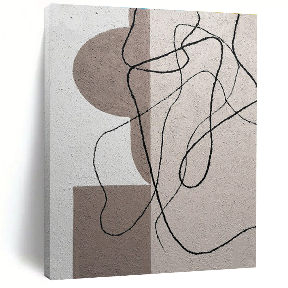 Cool Abstract Paintings Neutral Tones with Black Linear Abstract Art HS676