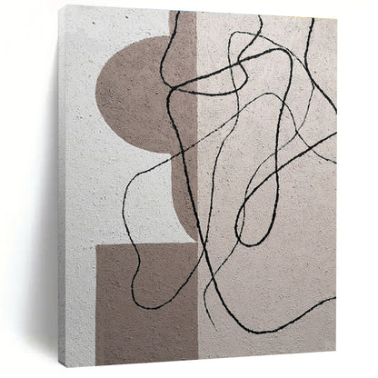 Cool Abstract Paintings Neutral Tones with Black Linear Abstract Art HS676