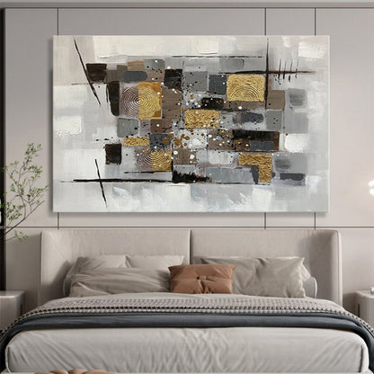Big Size Gray, Gold and Black Abstract Geometric Painting WB091