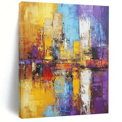 Gaint Canvas Art Multicolor Abstract Cityscape Painting For Sale HS121