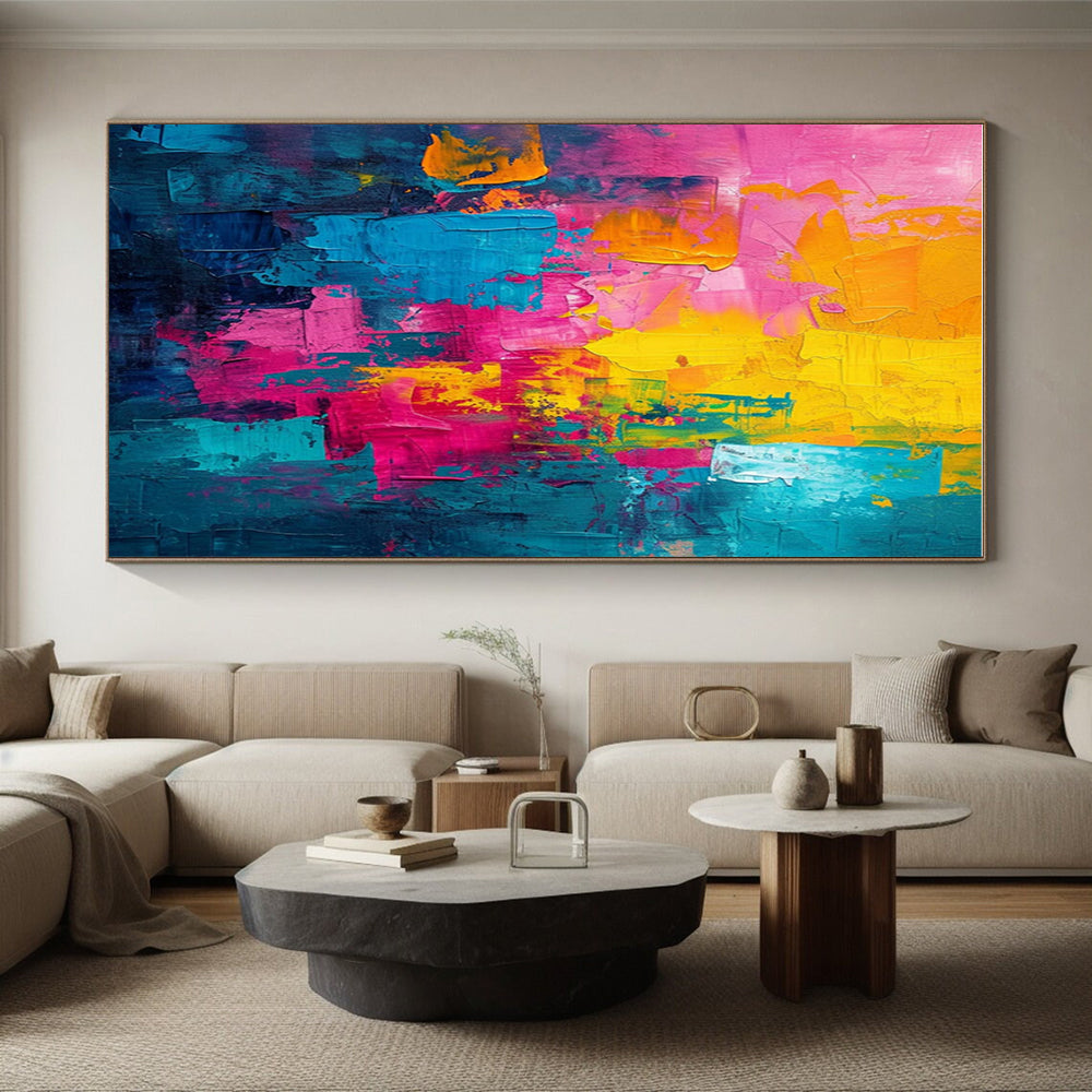 Handmade Art Yellow, Pink, Teal, and Blue Abstract Art HS657