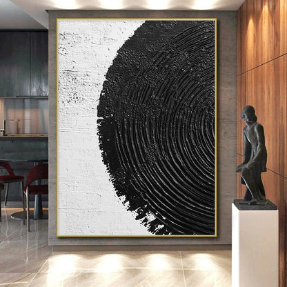 Hand Painted Art Black and White Textured Circular Abstract Art HS196