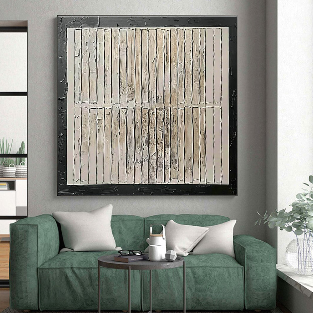 Handmade Art Beige and Black Textured Abstract Painting On Canvas HS815