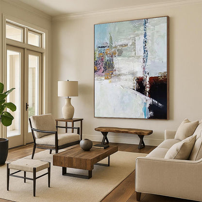 Unique Abstract Art White, Black & Pastel Multilayered, Acrylic Modern Art Painting HS214