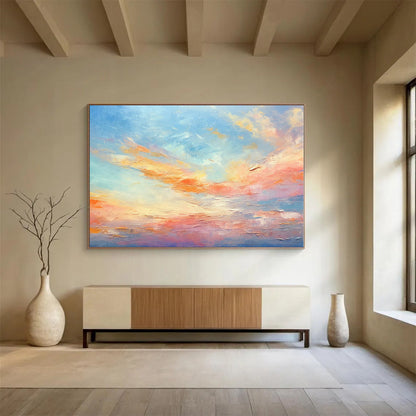 Colorful Sky Abstract Painting with Blue, Orange, Pink – Landscape Oil Painting WB041