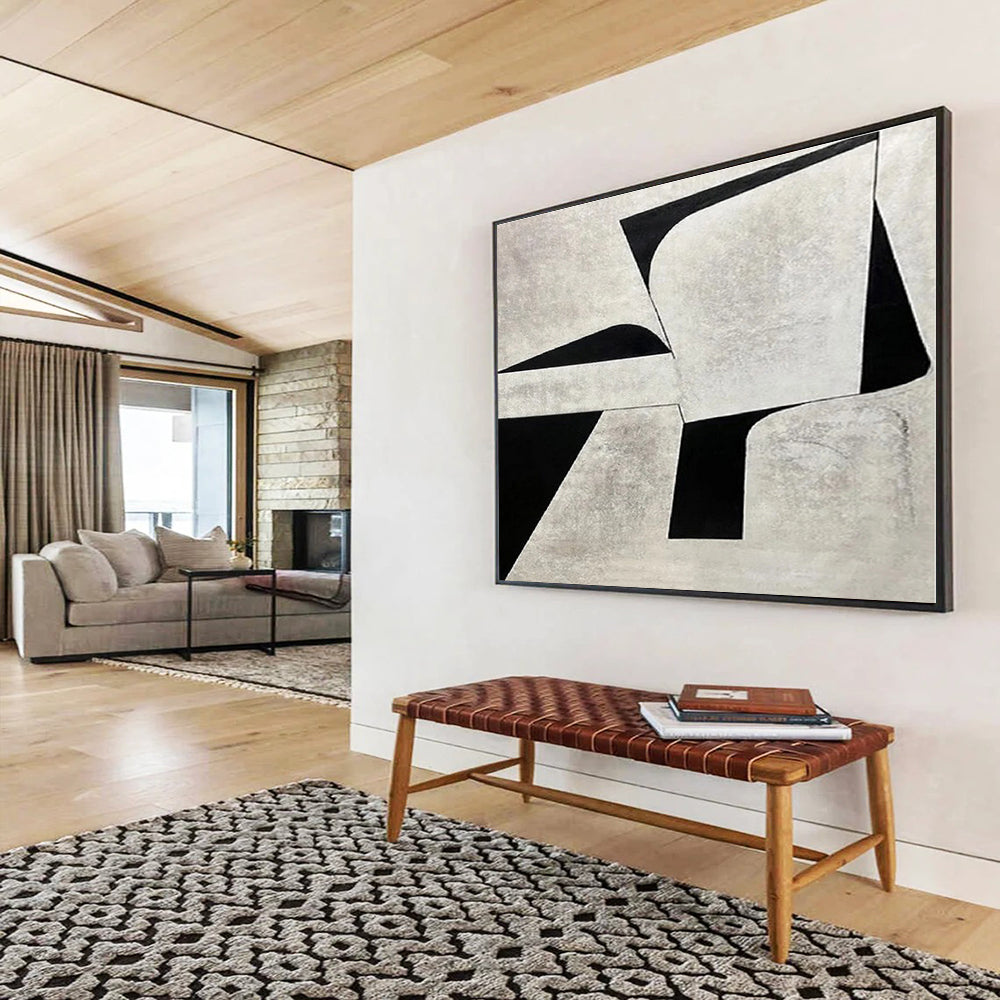 Huge Size Black and Gray Abstract Geometric Painting WB117