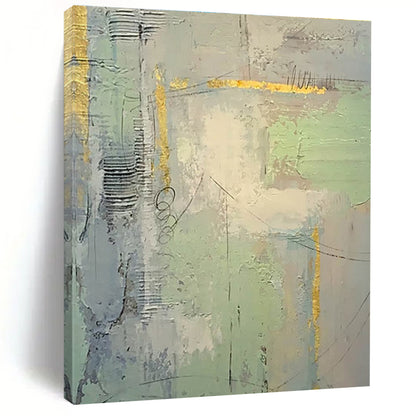 Hand-Painted Green, Gray & Gold Textured Abstract, Acrylic Modern Art Painting HS426