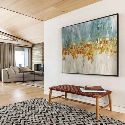 Contemporary Abstract Art: Turquoise and Gold Cityscape Abstract Painting WB367