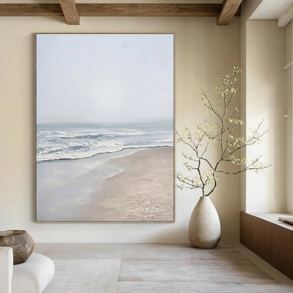 Beige, Blue Abstract Seascape Art For Living Room and Bathroom WS451