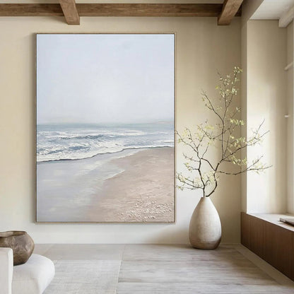 Beige, Blue Abstract Seascape Art For Living Room and Bathroom WS451