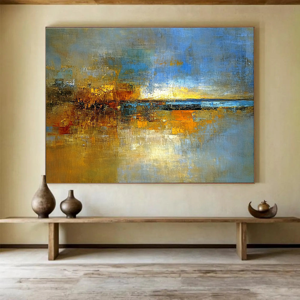 Extra Large Size Blue, Gold, and Multi - Colored Abstract Cityscape - Acrylic Painting WB271