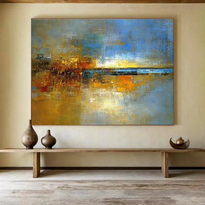Extra Large Size Blue, Gold, and Multi - Colored Abstract Cityscape - Acrylic Painting WB271
