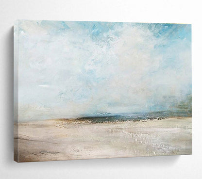Blue, Beige, Gray Abstract Seaside Landscape Art For Sale WB387