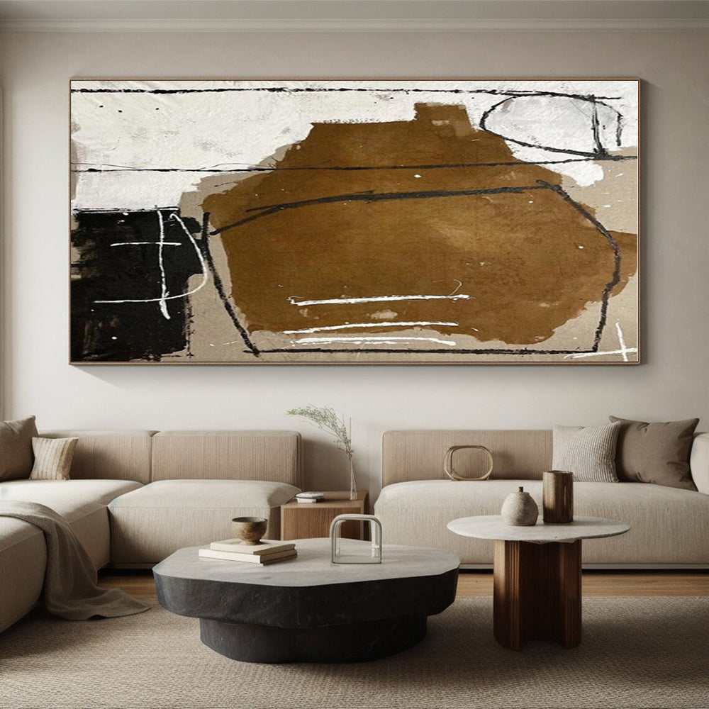 Handmade Art Brown, Black, and White Geometric Abstract Art HS694