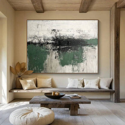 Oversized Canvas Art Green, Gray, and White Abstract Landscape - Acrylic Painting WB283