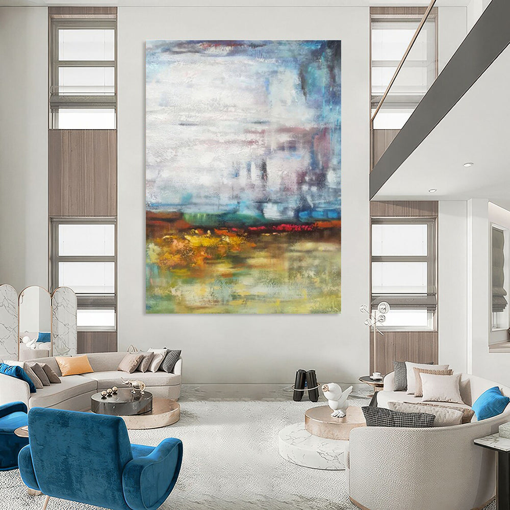 Blue, Green, Yellow Abstract Landscape Art For Living Room and Sunroom WS465