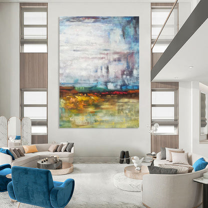 Blue, Green, Yellow Abstract Landscape Art For Living Room and Sunroom WS465
