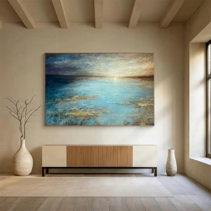 Extra Large Size Blue and Gold Abstract Landscape Painting WB134