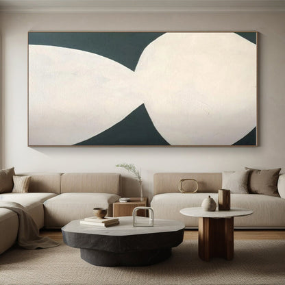 Minimalist Canvas Art White and Dark Green Organic Abstract Art HS646