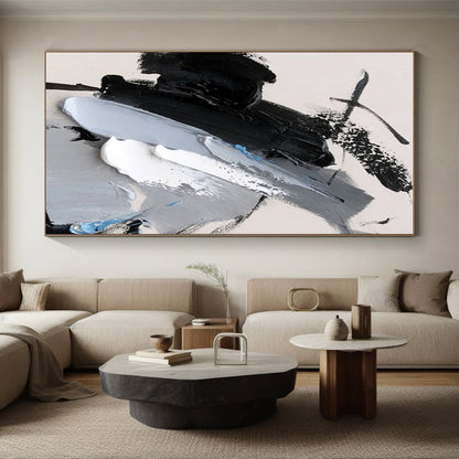 Cool Abstract Paintings Black, White, Gray, and Blue Textured Abstract Art HS585