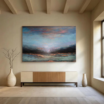 Big Size Blue, Pink and Bronze Abstract Landscape Painting WB141