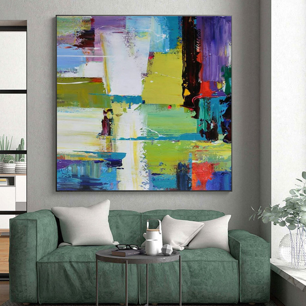 Hand Painted Art Multicolor Geometric Abstract Art HS611