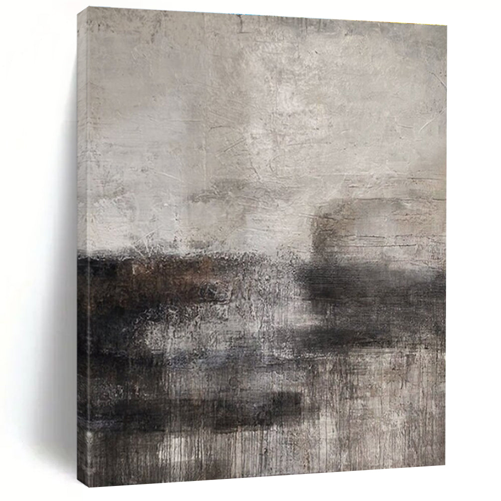 Large Contemporary Wall Art Gray and Black Textured Abstract Landscape HS625