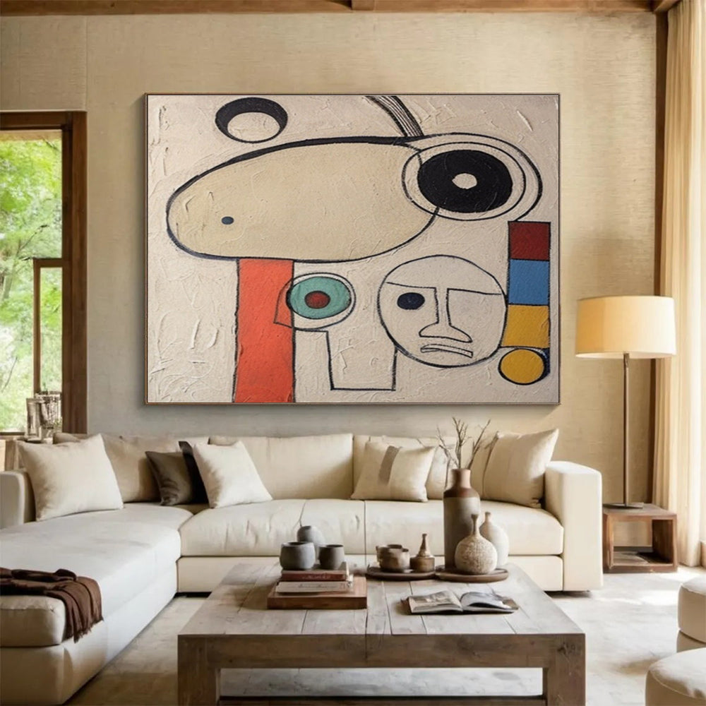 Big Size Beige, Black, and Multicolor Abstract Figurative Art, Abstract Painting WB171