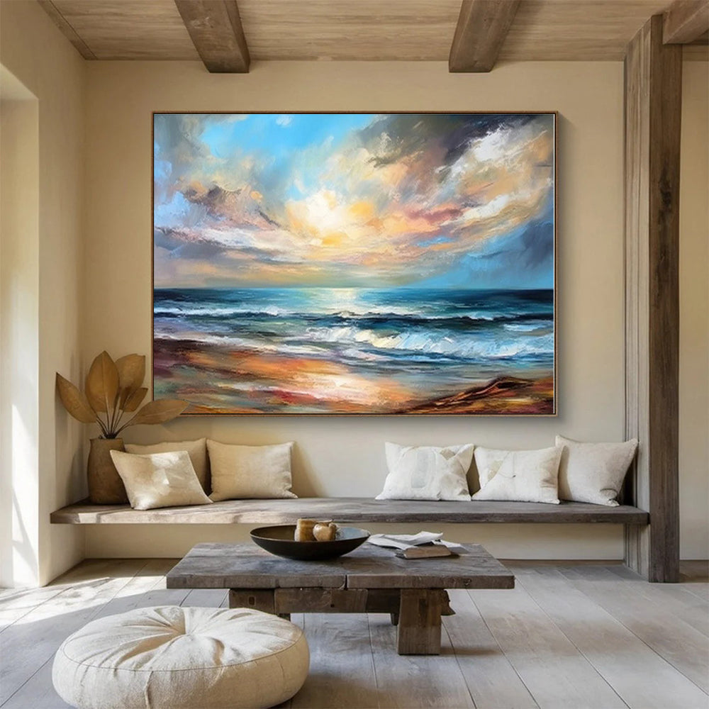Large Size Colorful Seaside Sunset Abstract Landscape Painting WB051