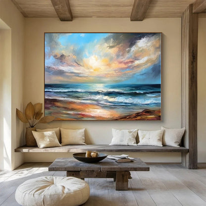 Large Size Colorful Seaside Sunset Abstract Landscape Painting WB051