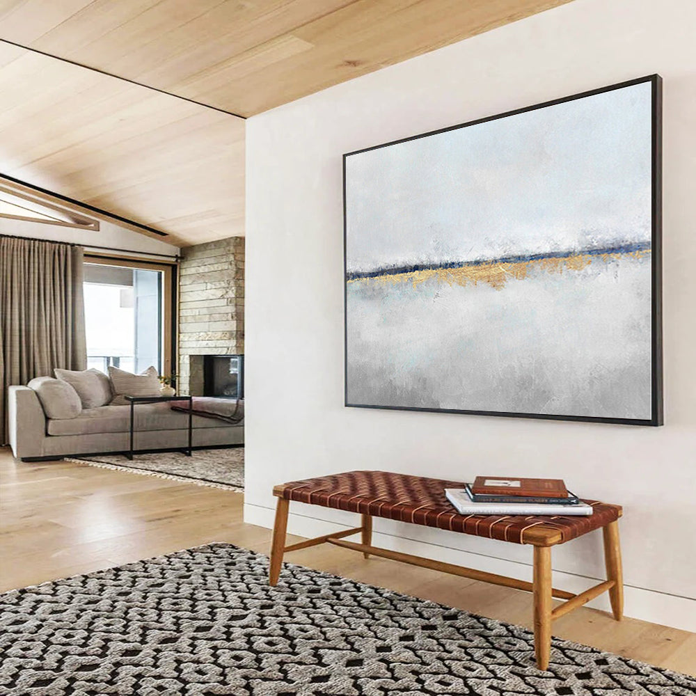 Huge Size Gray, White and Gold Abstract Minimalist Painting WB064