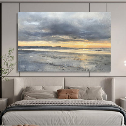 Modern Art Abstract Paintings with Gray, Orange, Yellow and Black Colors, Coastal Sunset Theme WB318
