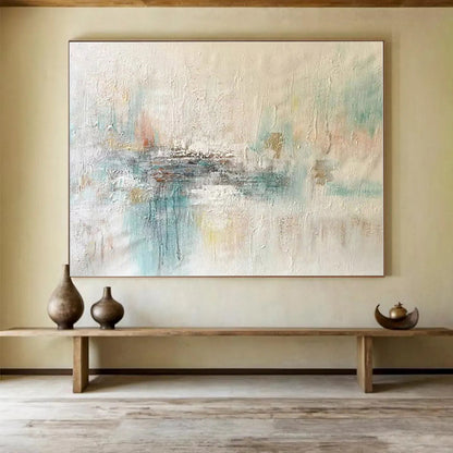 Huge Size Beige, Teal and Brown Abstract Textured Painting WB078