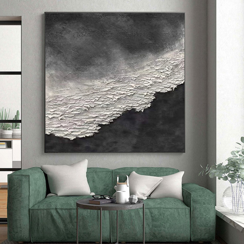 Hand-Painted Black & White Textured Abstract, Modern Art Acrylic HS260