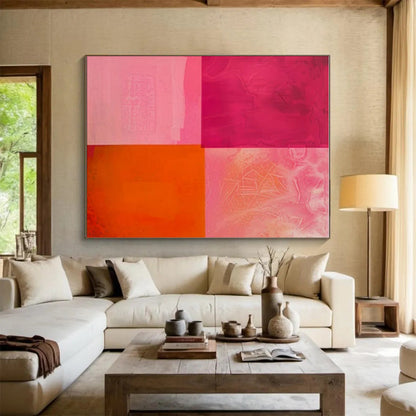 Cool Abstract Paintings Pink, Orange, and Red Geometric Abstract Painting On Canvas HS787