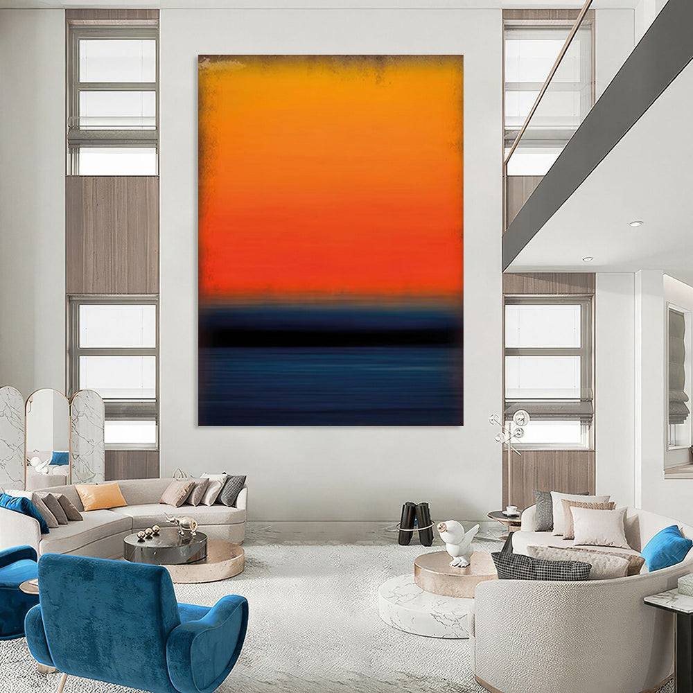 Orange, Red, and Blue Abstract Sunset Seaside Painting For Sale Online WS494