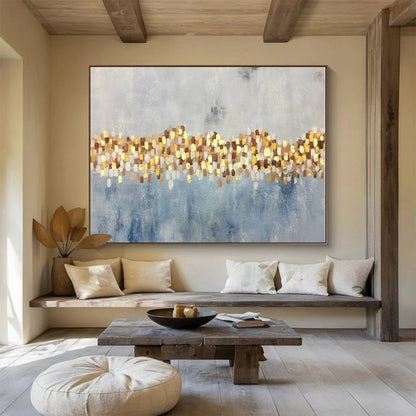 Big Size Gold and Blue Abstract Geometric Painting WB056
