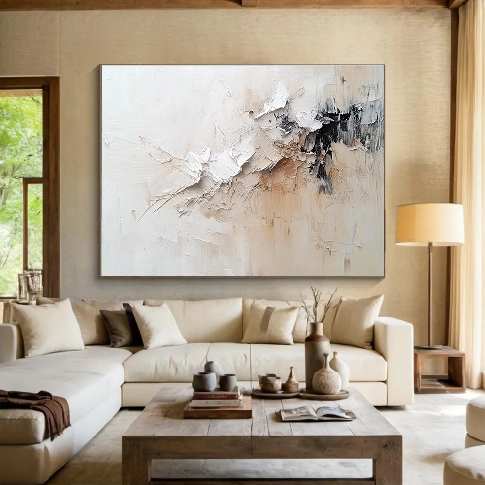 Hand Painted Art with White, Beige and Black Colors, Textured Abstract Theme WB305