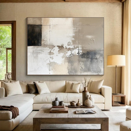 Big Size Beige, Gray and Black Abstract Textured Painting WB111
