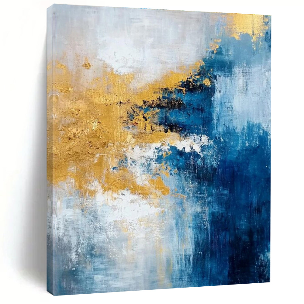 Acrylic Modern Art Paintings Blue, Gold, and White Abstract Art HS654