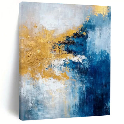 Acrylic Modern Art Paintings Blue, Gold, and White Abstract Art HS654