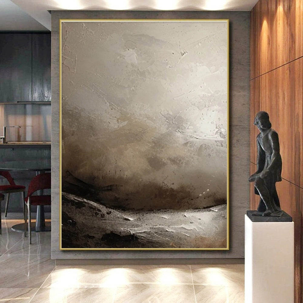 Minimalist Canvas Art with Gray, Beige and Black Colors, Abstract Landscape Theme HS488