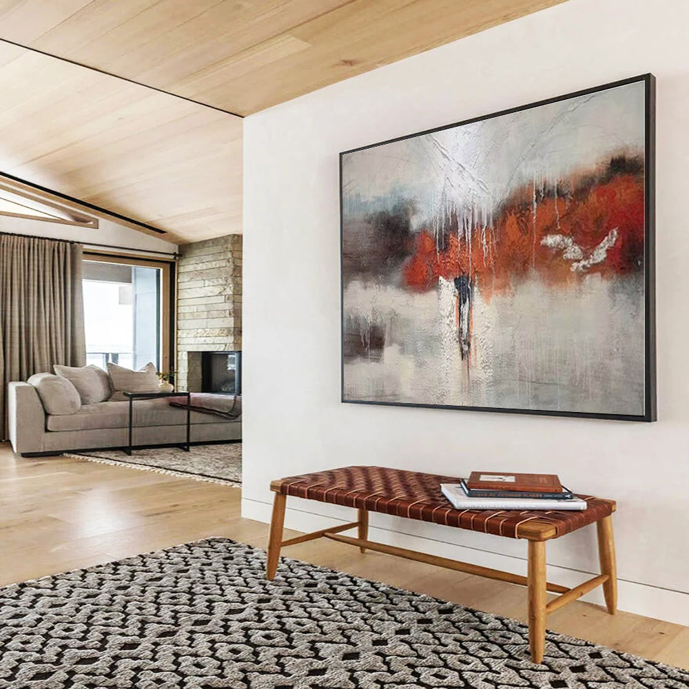 Big Size Gray, Orange and White Abstract Landscape Painting WB082