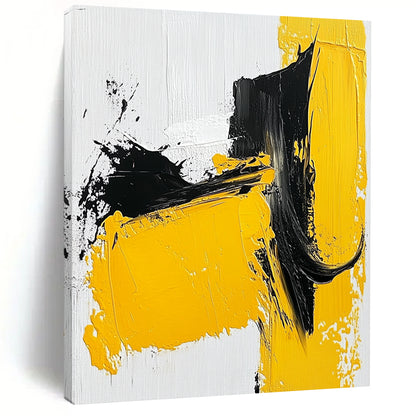 Acrylic Modern Art Paintings Yellow, Black, and White Abstract Expressive Painting For Sale HS140