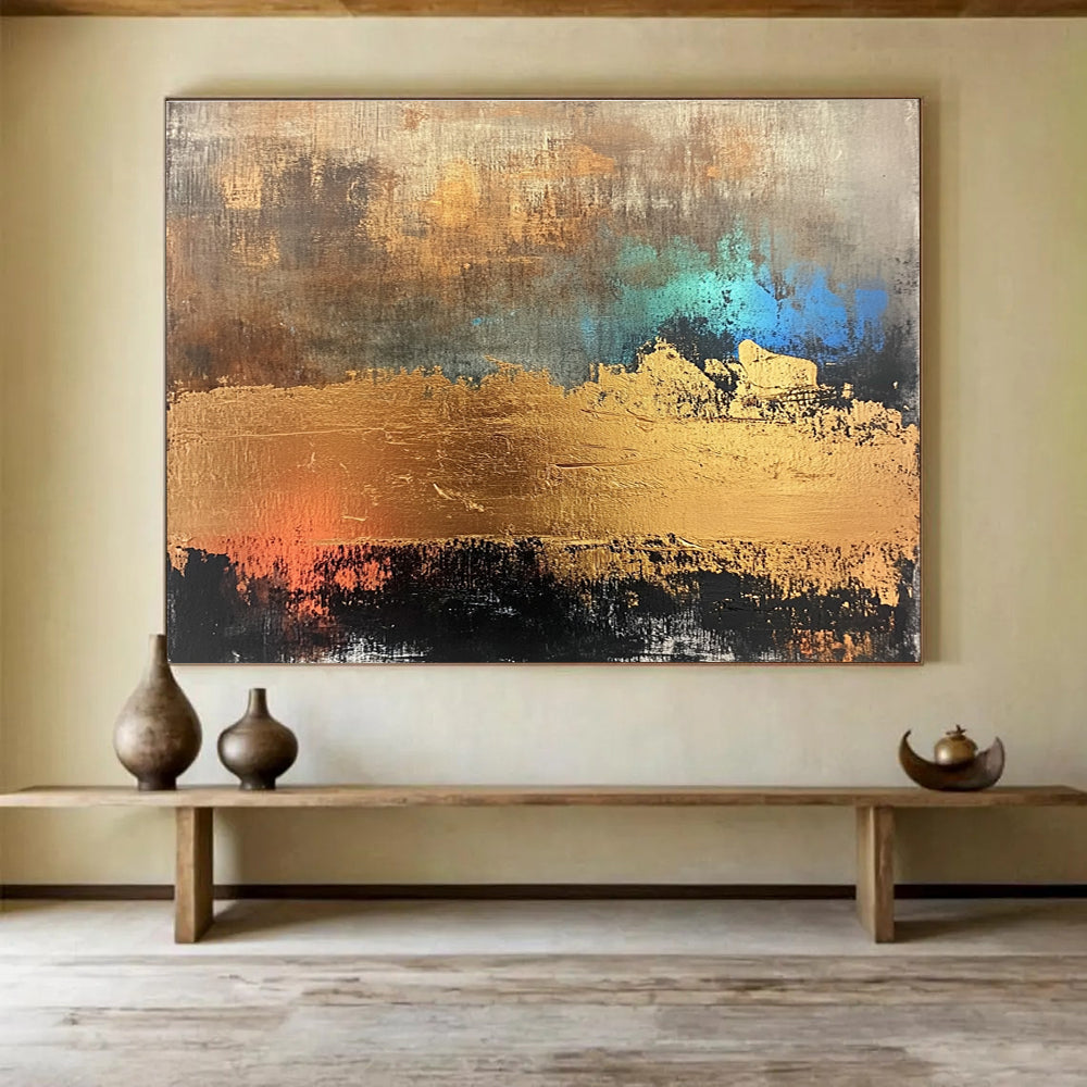 Huge Size Gold, Teal, and Brown Abstract Textured Art - Acrylic Painting WB284