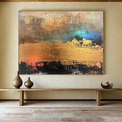 Huge Size Gold, Teal, and Brown Abstract Textured Art - Acrylic Painting WB284