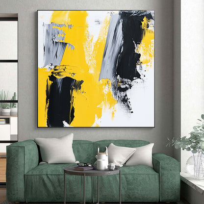 Large Size Yellow, Black, and Gray Abstract Expressive Painting For Sale HS134