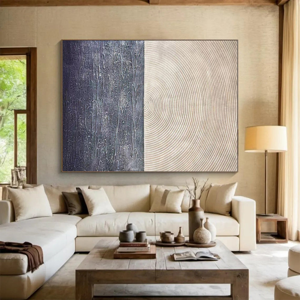 Large Size Beige & Gray Textured Abstract Horizon Art HS398