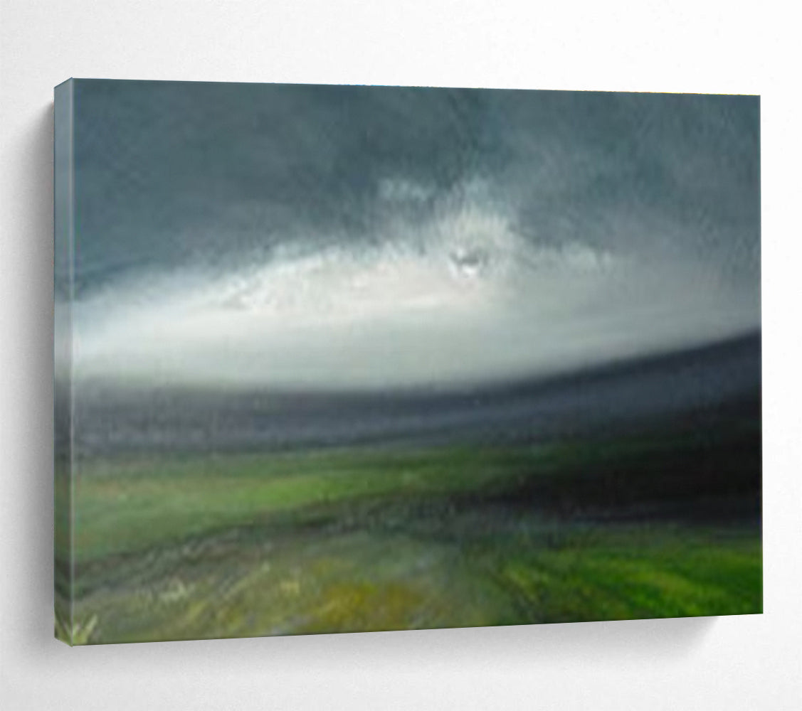 Horizontal Gray and Green Abstract Landscape, Abstract Acrylic Painting WB166